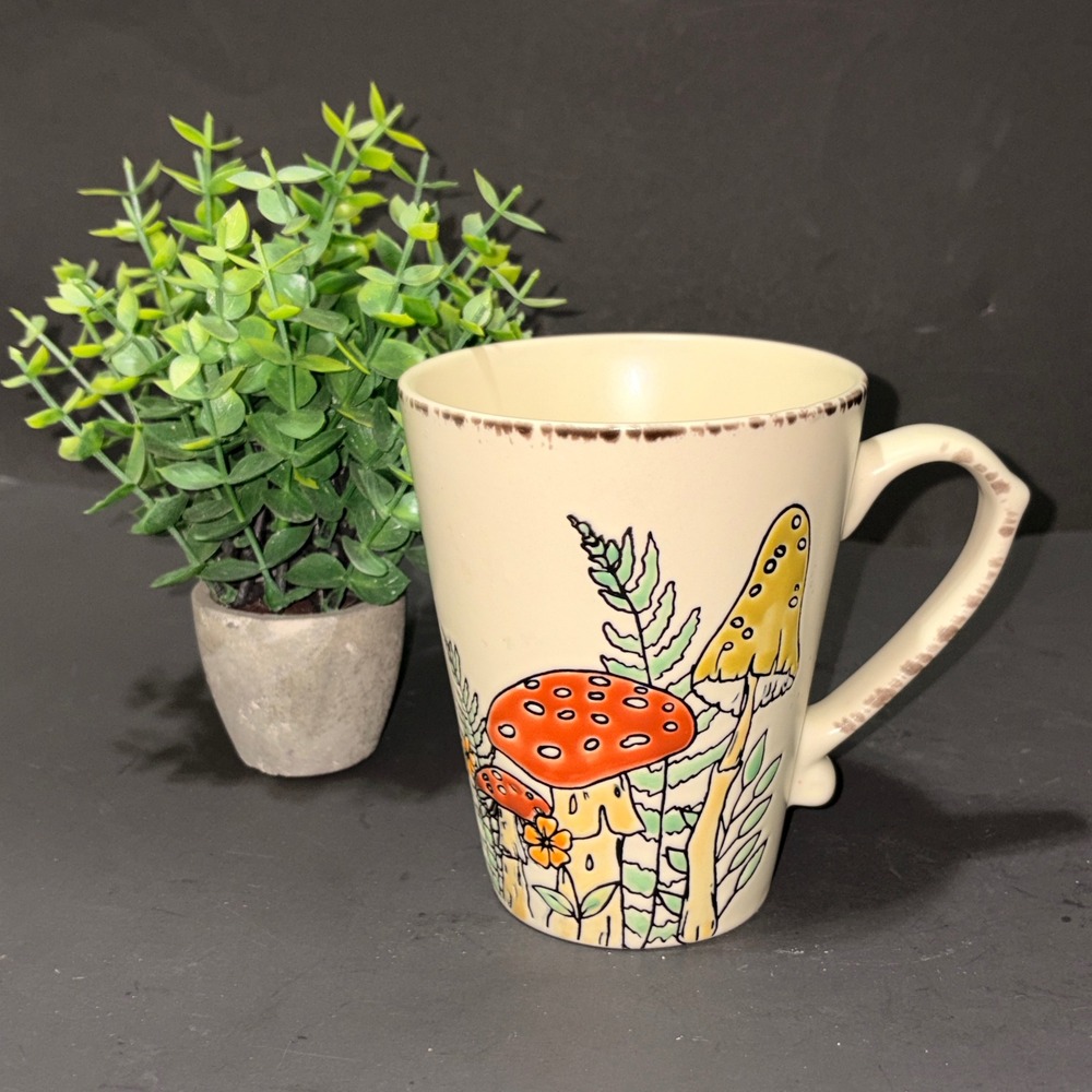 Spectrum Designz Whimsical Mushroom Botanical Ceramic Mug Cream Red Yellow 2023